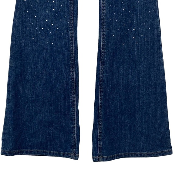 Material Girl Sparkly Rhinestone Distressed Tall Flare Jeans Women's Junior 7 - Picture 5 of 12